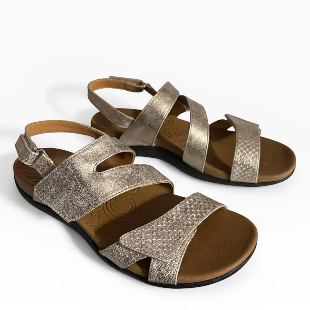 Rockport Ridge Asymmetrical Sandals Women's size 8.5 Adjustable Metallic Gold